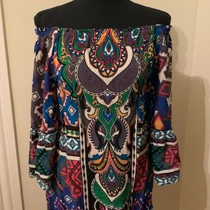 Flying Tomato Off-The-Shoulder multi-colored Dress SZ MED EUC